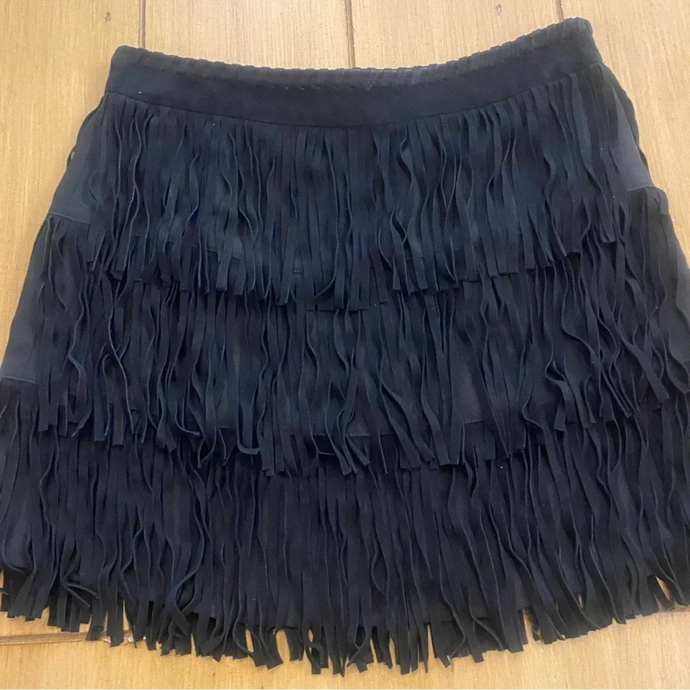 Kate Spade Leather Fringe Black Mini Skirt New without Tag size 10